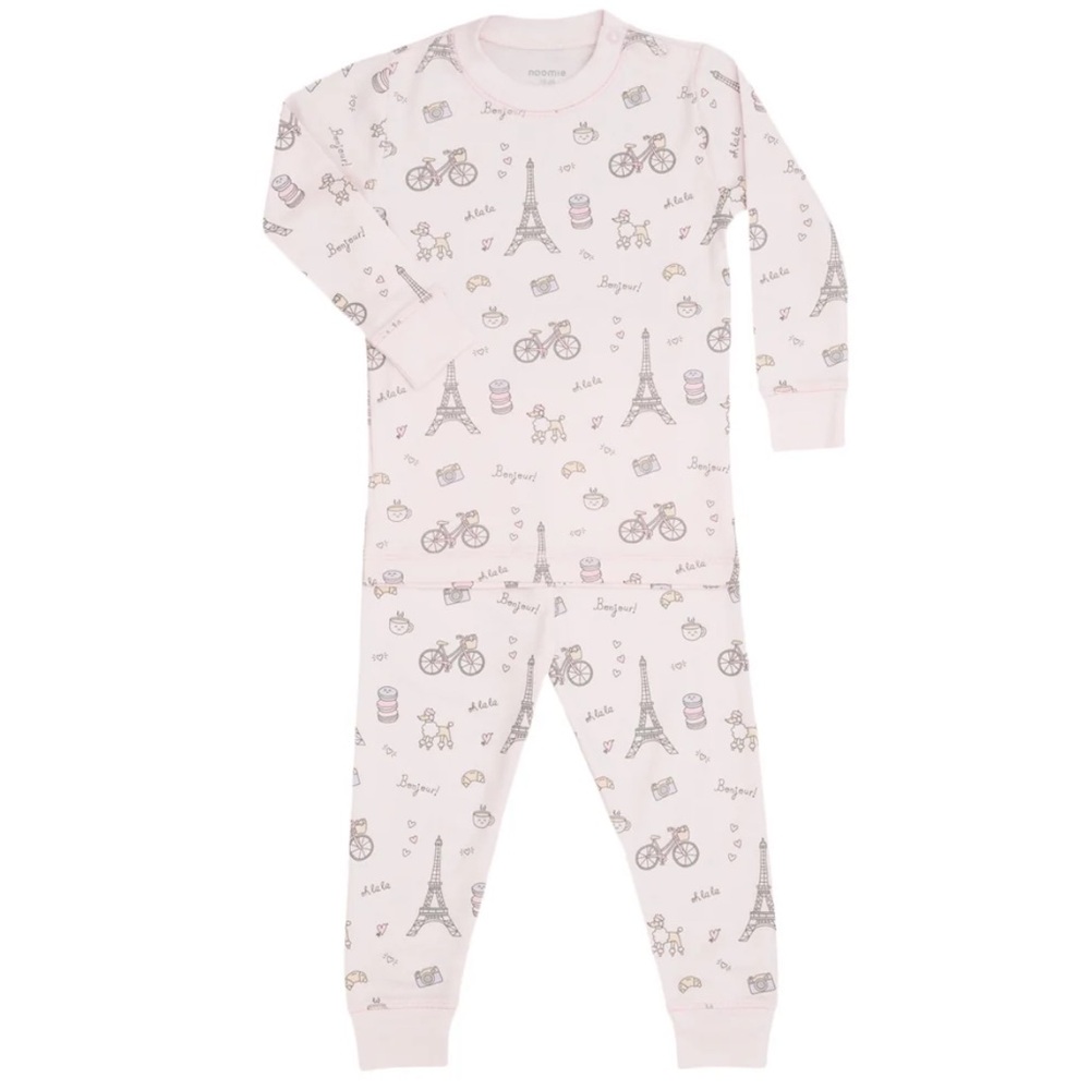 Kids Pajama Set - Pink Paris Print Long Sleeve Pajamas